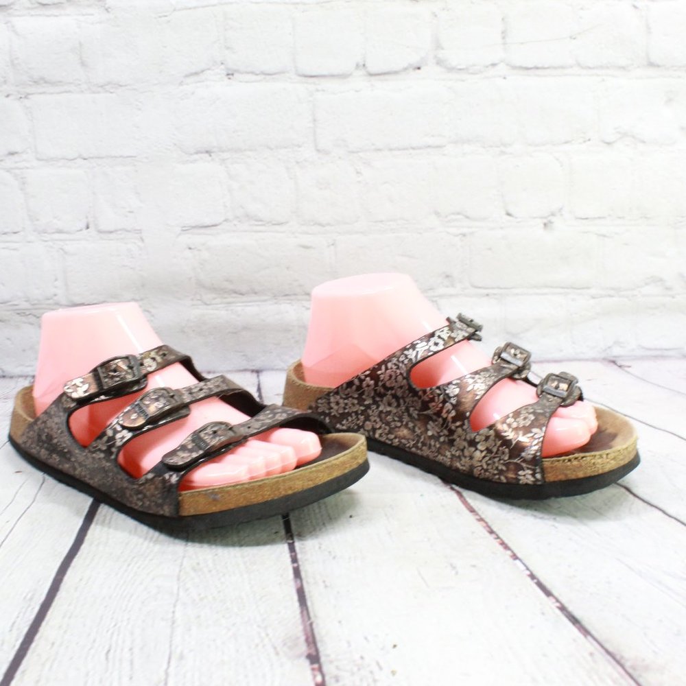 Birkenstock Papillio Brown Floral Print 3 Strap Leather Casual Sandals M 6 L 8 - Picture 4 of 9
